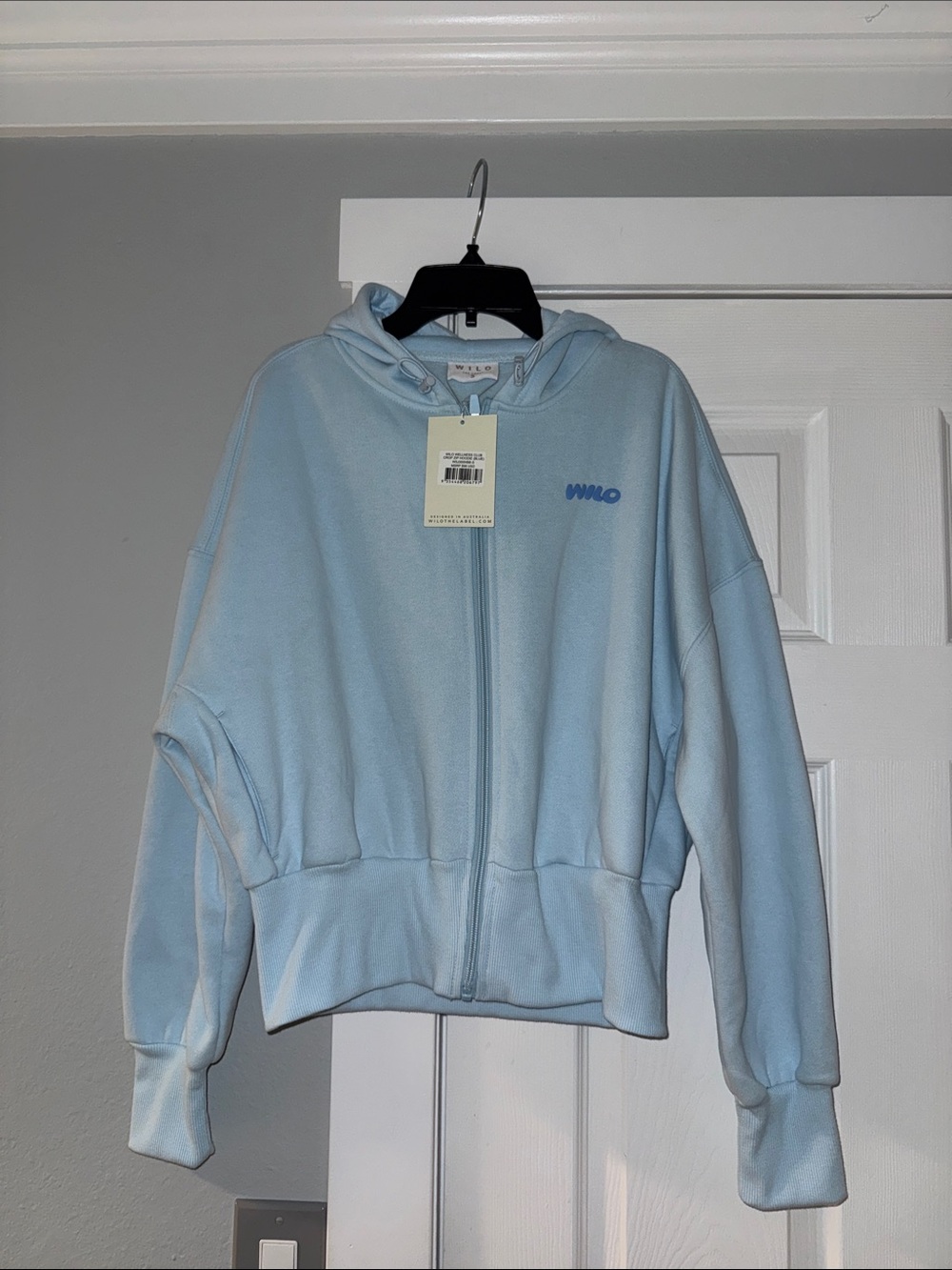 NWT Wilo Baby Blue crop sport Zip-Up Hoodie Jacket size S